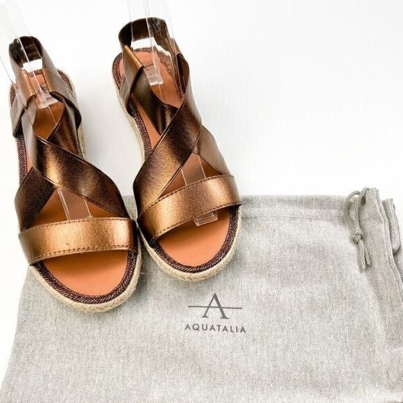 Aquatalia Sandal Espadrille womens size 6 Maggie wedge copper brown strap - Picture 2 of 14